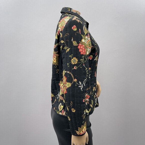Vintage Quilted Jacket For Women Silkland Petite Floral Pattern Button Closure M - Picture 9 of 9